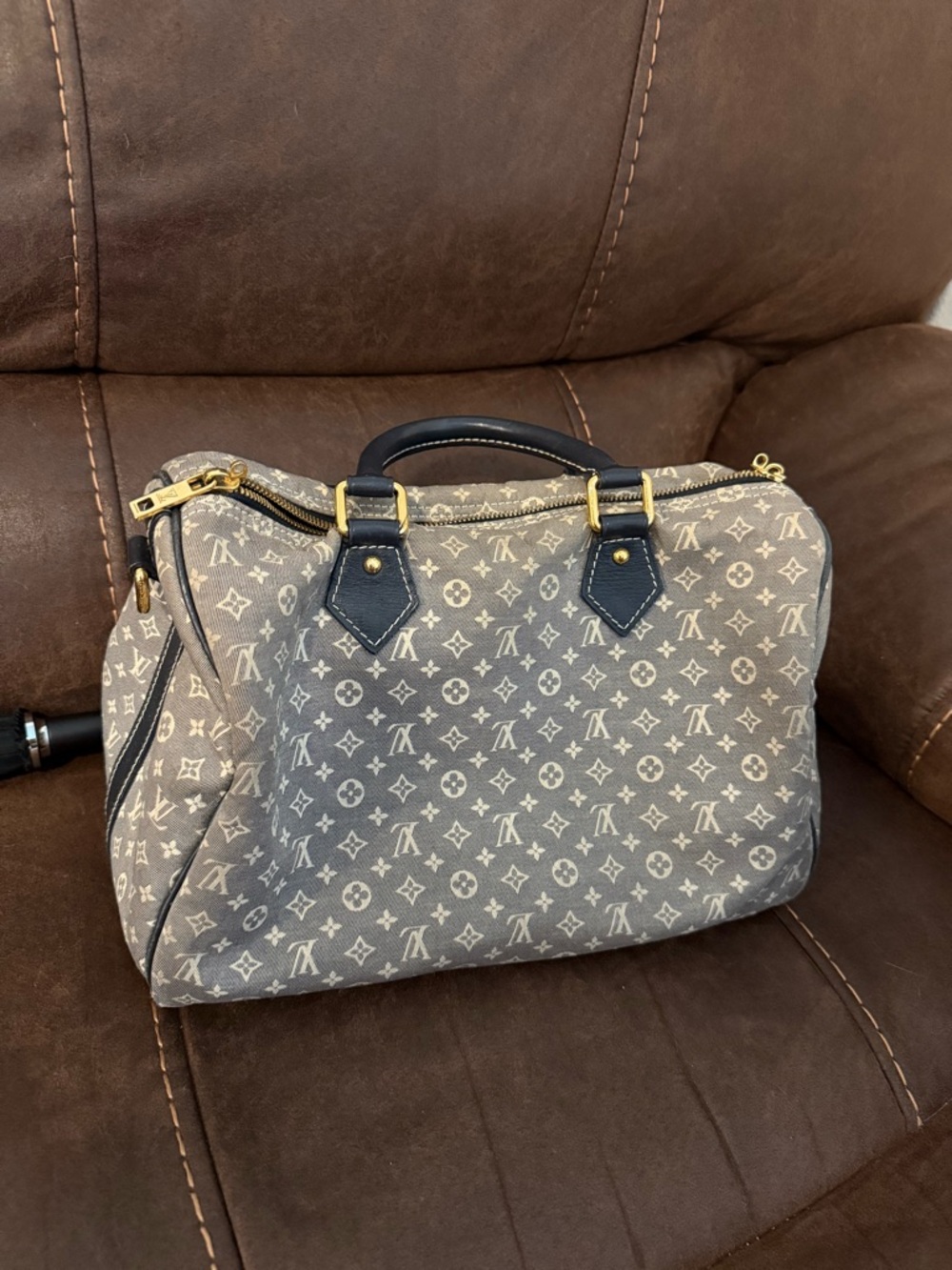 Louis Vuitton Navy Mini Lin Speedy 30 bandouliere no strap